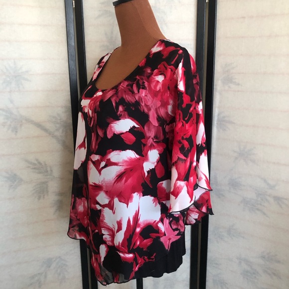 AB Studio Shear Floral 3/4 Length Angel Sleeve Blouse w/Tank Top Women’s Size XL - Picture 14 of 16